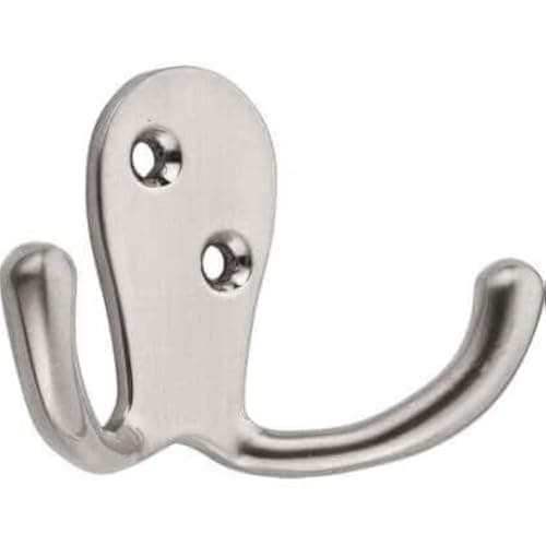 Image of 469587 Wide Twin Double Hat, Coat & Robe Hook in Satin Nickel Finish Door & Wall Mountable Single Pack with Fixings