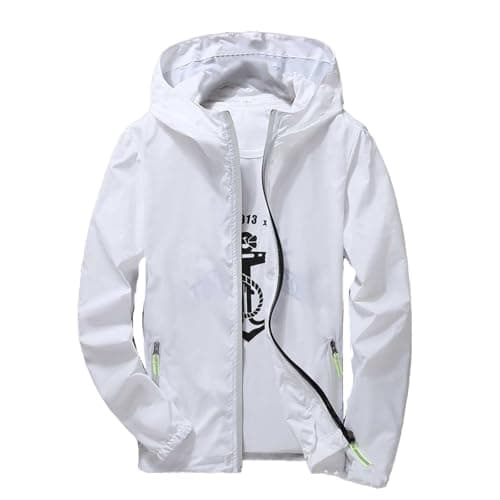 Image of Generisch All-Weather Jacket Men's Plus Size Hoodie Zip Outdoor Sports Coat Men's Waterproof Breathable, White, S