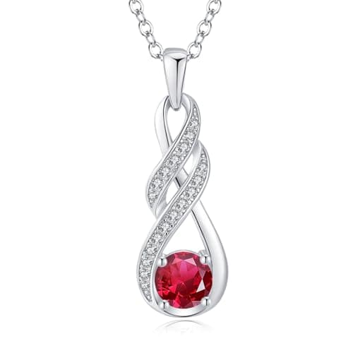Image of LOCIBLO July Birthstone Necklaces for Women 925 Sterling Silver Infinity Pendant White Gold Red Created Ruby Necklace Jewellery for Her, 16"+2"