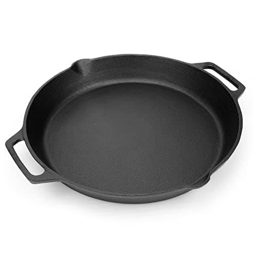 Image of Onlyfire Cast Iron Pan - 13.8 Inch Pre-Seasoned Serving & Frying Pan for Gas & Charcoal Grill, Pizza & Oven