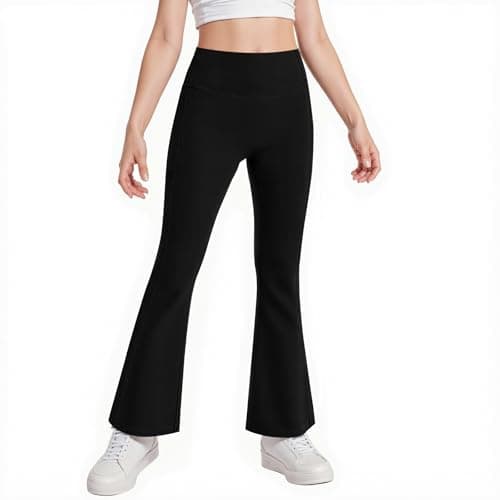 Image of KAKU NANU Girls Black Flared Leggings High Waist Sports Leggings Girls Flared Joggers Yoga Pants 11 12 Years