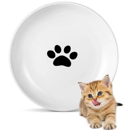 Image of Ceramic Cat Bowl - 15cm Wide Shallow Anti Whisker Fatigue Pet Dishes, Cat Paw Design for Food & Water, Ideal for Indoor Cats and Small Dogs