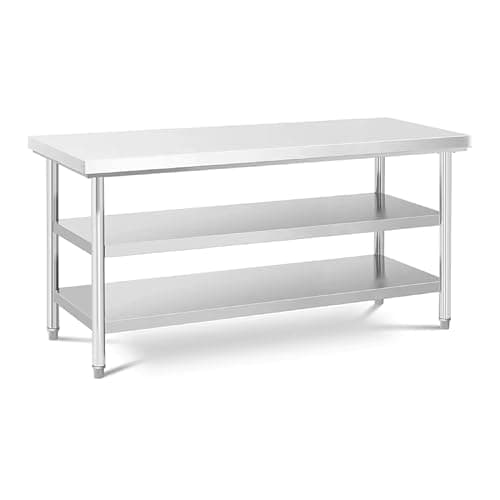 Image of CVS2020.COM Triple Layer Stainless Steel Catering Work Table 150x70x85cm – Heavy Duty Workbench 1MM Thick 201 Stainless Steel Prep Table Commercial, Industrial Worktop with Undershelf Storage