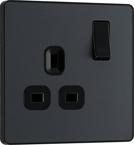 Image of BG Electrical Single Switched Power Plug Wall Socket, Screwless Front Plate, Round Edges, Evolve, Matt Grey, 13A, PCDMG21B