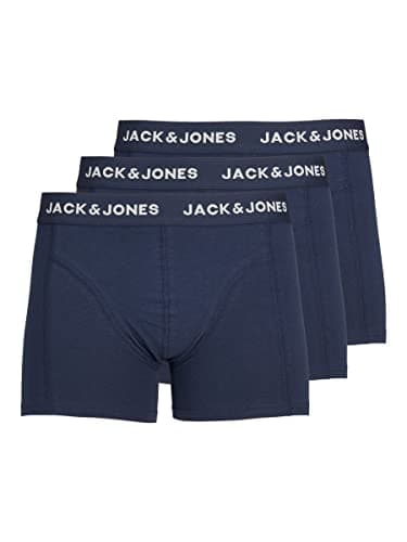 Image of Jack & Jones Men's Jacanthony Trunks 3 Pack Blue Boxer Shorts, Blue (Blue Nights Detail: Blue Night - Blue Night), M UK