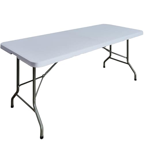Image of Yaangagpe 6ft Folding Table Heavy Duty – White Folding Dining Table, Portable Fold Away Trestle Table, 180cm Garden, Camping, Picnic, Banquet & Wallpaper Pasting Table