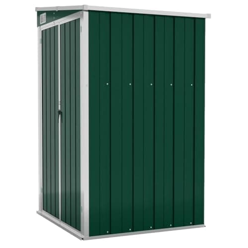 Image of vidaXL Wall-Mounted Garden Shed in Green - Galvanised Steel and Metal - Double-Door, Lock Function - Weather Protection with Sloping Roof Design