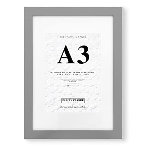 Image of Fabian Clarke London® A3 Grey Picture Frame with White A4 Mount, Fits Noticeboard Poster, Photo, Print, or Certificate with Safety Glass Hang on Wall in Portrait or Landscape