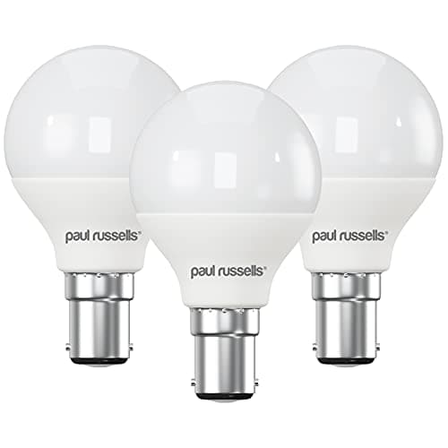 Image of paul russells LED Golf Ball Light Small Bayonet Cap B15, 40w Equivalent, 4.9W 470Lumens LED Bulbs, 2700K Bright Warm White, Mini Globe Frosted G45 SBC Energy Saving (Not Dimmable) Lamps, 3 Pack