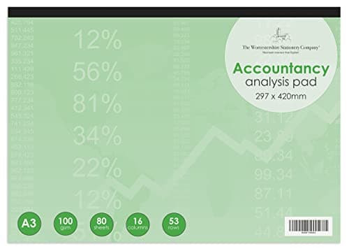 Image of The Worcestershire Stationery Company A3 analysis pad, 53 rows, 16 columns, numbered, 100gsm