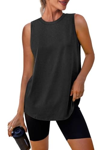 Image of Sports Vest Tops for Women Sleeveless High Neck Athletic Muscle Shirt Breathable Quick Dry Workout Running Tennis Yoga Gym Training Active Wear Soft Stretchy Fitness Clothing A-Black Size 18-20