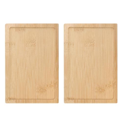 Image of sourcing map 2pcs Bamboo Serving Tray 7.09" x 4.72" Wooden Rectangular Tea Tray Natural Bamboo Tabletop Food Serving Platters for Breakfast Dinner Coffee Tea Drink Fruit Snack, Yellow