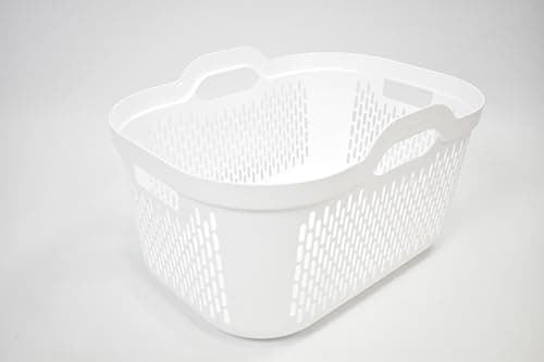 Image of Addis Signature 45L Laundry Basket with Built-In Handles, Large Plastic Washing Basket for Clothes & Family Laundry, Ventilated, Durable UK Made, White