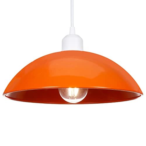 Image of Modern Industrial Retro Designer Orange Gloss Disc Curved Metal Ceiling Pendant Lighting Shade | 60w Maximum | 28cm Diameter by Happy Homewares