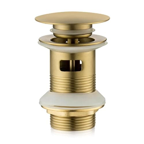 Image of NIYATA Brushed Gold Pop Up Basin Waste with Overflow, 1 1/4" Click Clack Sink Plug for Bathroom, Slotted Push Button Waste for Vessel Sinks, Durable Brass Finish