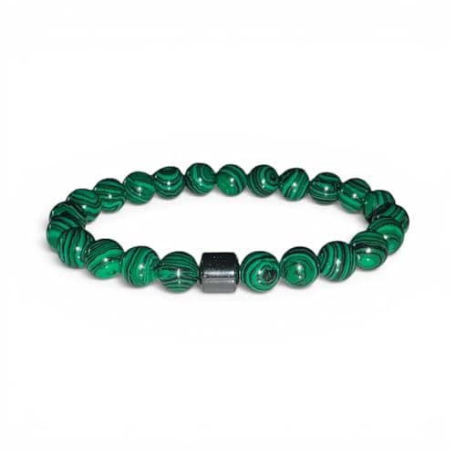 Image of Green Malachite and Hematite Beaded Bracelet, 8mm Beads, 19cm Length, Unisex