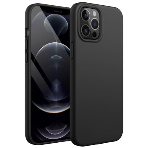 Image of JETech Silicone Case for iPhone 12 Pro Max 6.7-Inch, Silky-Soft Touch Full-Body Protective Phone Case, Shockproof Cover with Microfiber Lining (Black)