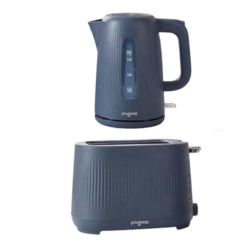 Image of Progress Mellow Kitchen Set – 1.7L 3000W Rapid Boil Kettle with Strix Controller, 360° Base & Safety Protection, plus 2-Slice 750W Toaster with 7 Browning Controls, Defrost, Reheat & Cancel, Blue