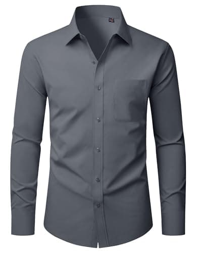 Image of Alimens & Gentle Mens Dress Shirts Long Sleeve Slim Fit Stretch Formal Casual Button Down Grey Shirts with Pocket M