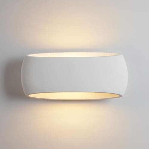 Image of Harper Living Wall Lights, Indoor Wall Sconce Lights with White Oval Plaster Shade Fitting, Modern Wall Wash Lamp, 40W E27 ES, X-Large Wall Mounted Light for Bedroom, Living Room, Hallway-Length 38CM
