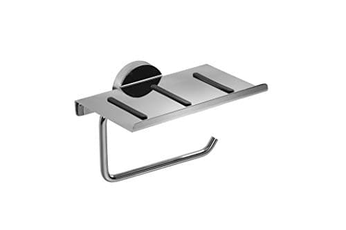 Image of Croydex Pendle Toilet Roll Holder with Shelf - Durable Zinc Alloy Bathroom Storage with Chrome Finish, Flexi-Fix No Drill Installation, Easy Fit Design, All Fixings Included, Contemporary Style