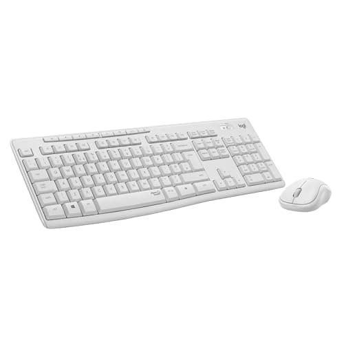 Image of Logitech MK295 Silent Wireless Mouse & Keyboard Combo with SilentTouch Technology, Full Numpad, Advanced Optical Tracking, Lag-Free Wireless, 90% Less Noise, QWERTY UK English Layout - White