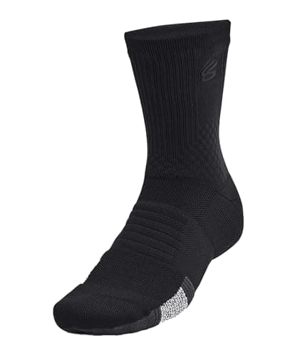 Image of Under Armour Basketball Socks, Curry, Armor-Dri, Playmaker, Mid Crew Socks, 10.6 - 11.4 inches (27 - 29 cm), Black, Black, LG:27-29
