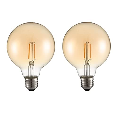 Image of TEKLED G95 E27 LED Filament Globe Bulb, 2W (25W Equiv.), 2400K Warm White Amber Tint, Non-Dimmable, Pack of 2