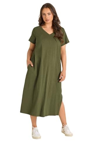 Image of EVANS Curve Green Premium Cotton Dress - Women's - Plus Size Curve