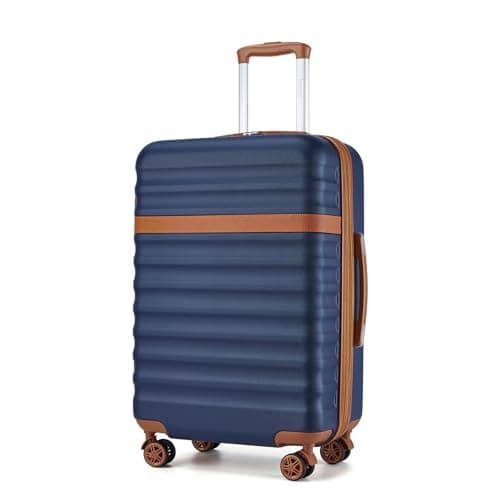 Image of Kono 24 Inch Medium Suitcase Expandable Lightweight Luggage ABS+PC Hardshell Travel Case with 4 Spinner Wheels & TSA Lock (Navy/Brown)