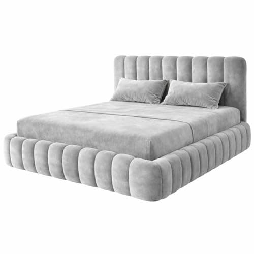 Image of Teddy Plush Velvet Ottoman Storage Bed Frame with Gas Lift, Upholstered Panel Headboard, Small Double Double King Super King (Silver Plush, 3FT Single with gas lift storage)