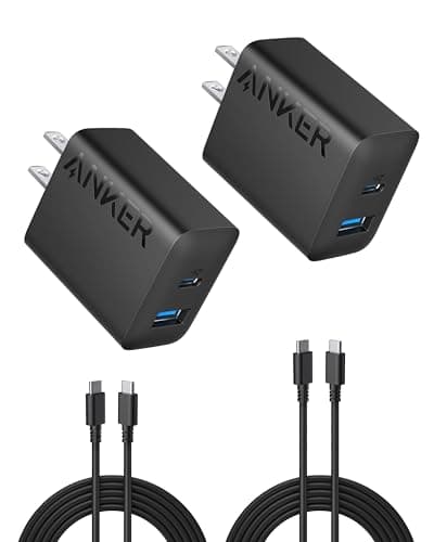 Image of Anker 2-Pack 20W Dual Port USB Fast Wall Charger, USB C Charger Block for iPhone 15/15 Pro/15 Pro Max/iPad Pro/AirPods and More (2-Pack 5 ft USB-C Cable Included)