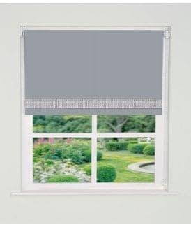 Image of Straight Diamante Edge Border Dimout Roller Blind (165cm Drop) 120cm Light Grey