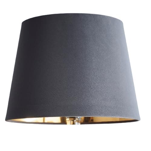 Image of Velvet Tapered Lampshade for Modern Table Lamps and Floor Lamps in Grey | Traditional Cotton Textured Fabric Cone Light Shade for Ceiling Pendant - 25cm x 36cm