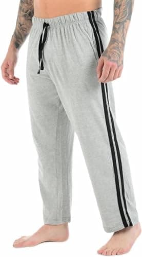 Image of COSHAL® Joggers Track Pants for Mens 2 Side Striped Open Hem Bottoms Casual Sweat Pants Trousers Men Tracksuit Mens Lounge Pants Men's Nightwear Trouser Grey M