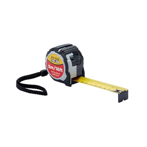 Image of Fit For The Job 5m Tape Measure, Soft Grip Auto Lock Retractable Measuring Tape with Metric Measurements, Wrist Loop and Belt Clip