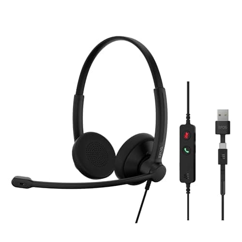 Image of EPOS IMPACT 100 UC Stereo USB-C+A Headset with Microphone, Universal Communications, Noise-Cancelling Mic, Lightweight, Call Control, USB Adapter, Soft Earpads, Professional Business Use