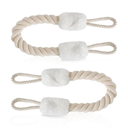 Image of Anti-Crash Door Handles Rope - TRACOMPAN 2PCS White Door Stopper Rope with Decorative Design, Pet Teeth Protection Rope, Soft Buffer Doorstop Rope for Door Handles, Bedroom, Balcony & Patio Doors