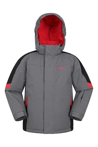 Image of Mountain Warehouse Raptor Kids Ski Jacket - Snowproof, Fleece Lined Snow Coat with Hood - Boys and Girls Winter Warm Skiing, Snowboarding & Outdoors Dark Grey Kids Size 11-12 Years