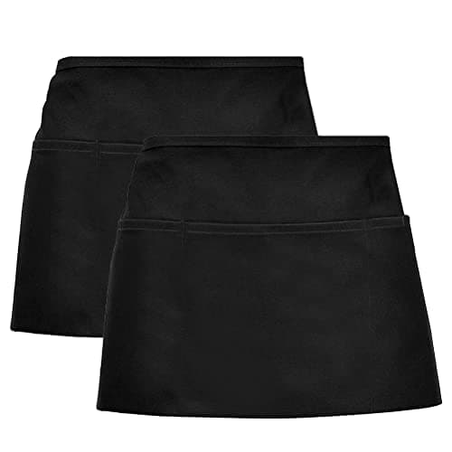 Image of nuoshen 2Pack Anti-dirt Waist Apron, Short Black Apron with Pockets for Home Kitchen Restaurant Work, Waitress, Chef, Waiter, Cooking, Baking, 33 * 50cm