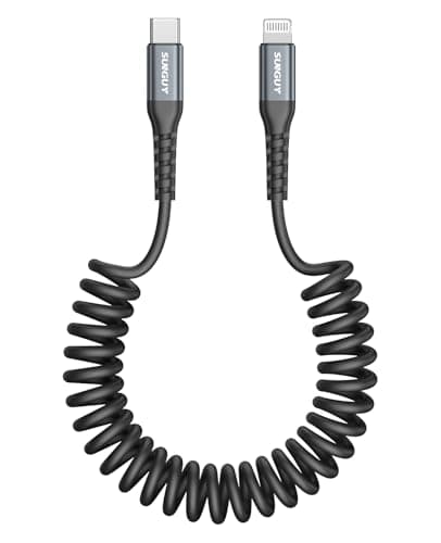 Image of SUNGUY USB C to Lightning Cable 1Pack 1.2M [Comfortable Length:0.3-0.8M], MFi Certified Coiled USB-C to Lightning Cable, iPhone Charger Cord for iPhone 14/13/12/11 Pro Max Mini X XS XR iPad/Carplay