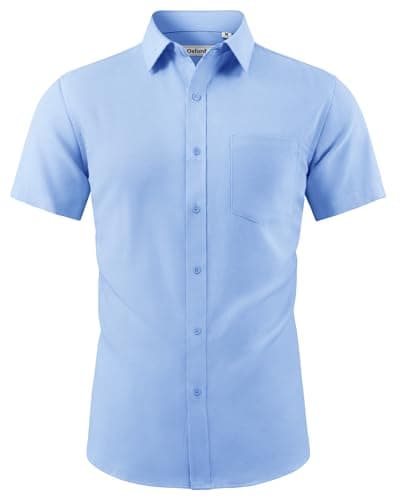 Image of J.VER Mens Short Sleeve Shirts Light Blue Summer Casual Cotton Oxford Dress Work Shirt with Pocket M