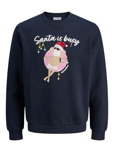 Image of JACK & JONES Men's Sweatshirt Sweater Christmas Sweat Crew Neck Xmas, Sky captain, S