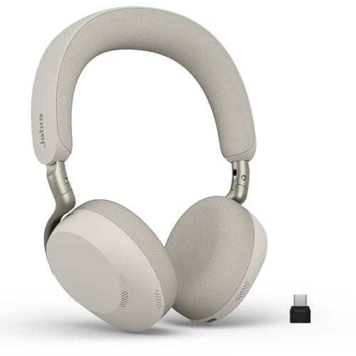 Image of Jabra Evolve3 75 On-Ear Wireless Bluetooth Headset with Microphone for Work, USB-C, AI Voice Call Tech, Advanced Active Noise Cancellation, 22-Hour Battery, Works with Online Meeting Apps, Warm Grey