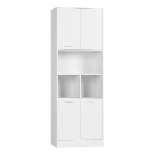 Image of FirFurd 180.5cm Tall Bookcase White Bookshelf with 4 Doors Living Room Bookcases Free Standing Storage Cupboard for Home Office 180.5x60x40cm