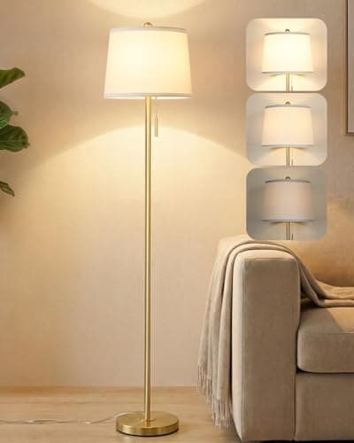 Image of JUNNAI Floor Lamp,63“ Modern Floor Lamps for Living Room with Lampshade,3 Color Temperatures, Standing Lamp for Living Room Bedroom Office (9W Bulb Included) -Gold