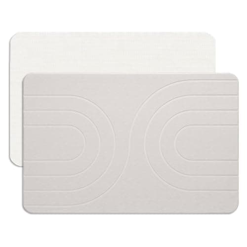 Image of Feilifan Stone Bath Mat - Diatomaceous Earth Mat, Fast-Drying Diatomite Shower Mat, Water Super Absorbent Stone Mats for Bathroom Kitchen, Easy to Clean (23.5" X 15" X 0.4", White)