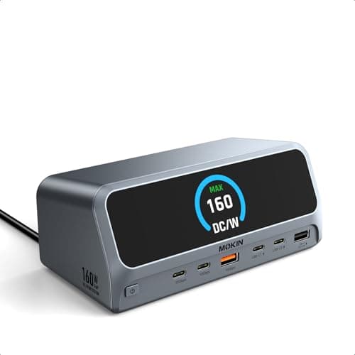 Image of MOKiN USB C Docking Station Dual Monitor, 13 in 1 Laptop GaN Charging Station with 2.26" LCD Smart Display, Dual 4K HDMI, 10Gbps USB A/C Ports, Gigabit Ethernet, 160W Max Output for Dell, HP, Lenovo