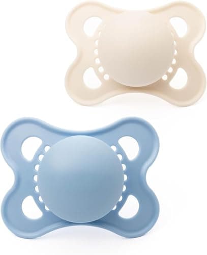 Image of MAM Original Soothers | 0-6 Months | 2 Pack | Comes in Dummy Steriliser Case | Sustainable Materials | Baby Accessories for Newborn | Blue/Cream (Various Designs)