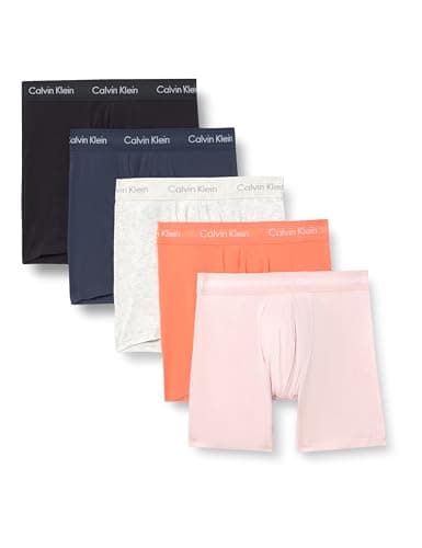 Image of Calvin Klein Men's BOXER BRIEF 5PK 000NB3794A Boxer Brief, Multi (BLACK/SNOW HEATHER/CORAL POP/INK/PO), XS
